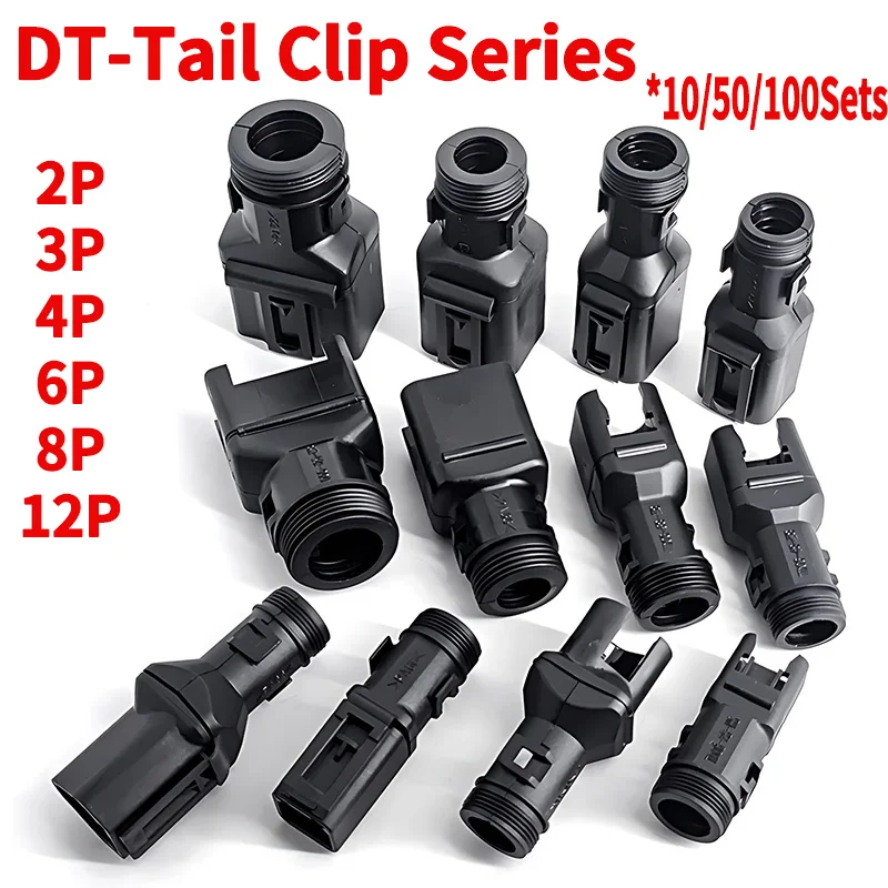 2-12P Male Female DT Connector Tail Clip Set 10/50 Sets with Corrugated Pipe Fixed Harness Clip Protective Sheath 1011-235-0405