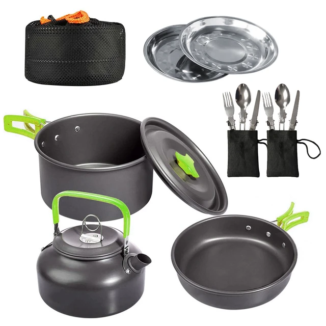 Ensemble de casserole et de poêle de camping avec mini équipement de  cuisine de poêle de randonnée pour la randonnée en plein air feu de camp  orange