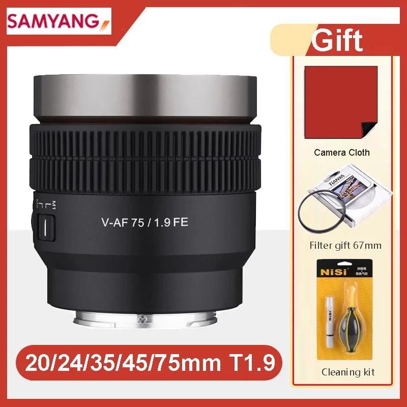 Samyang Cine V-Af 75Mm T1.9 Fe Cine Lens Messa A Fuoco Automatica Obiettivo Della Fotocamera Full Frame Per Sony Fe Mount A9 A9Ii A7Rav A7Riii A7Iii A