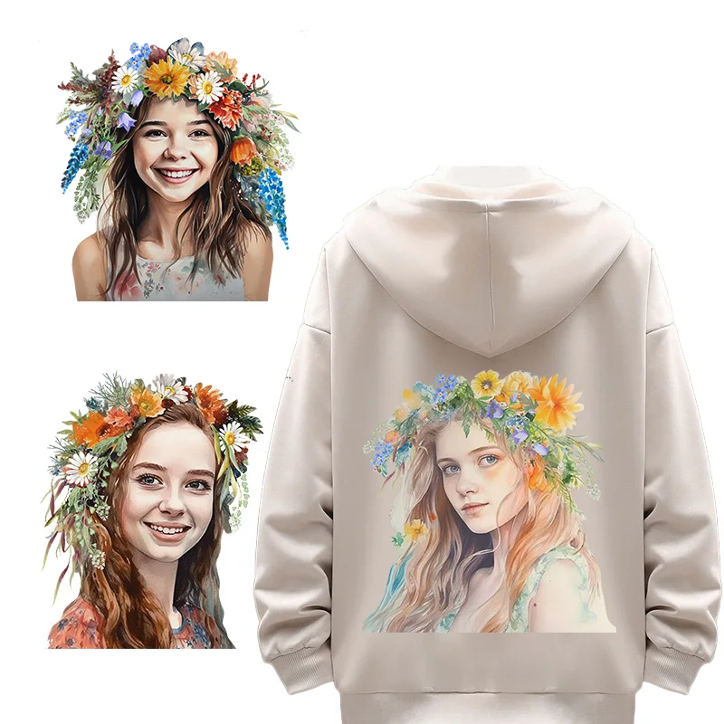 

Wild Flower GirlDTF Thermo Sticker Decals Heat Transfer On Clothes Iron On Patch For Hoodies Press Printing