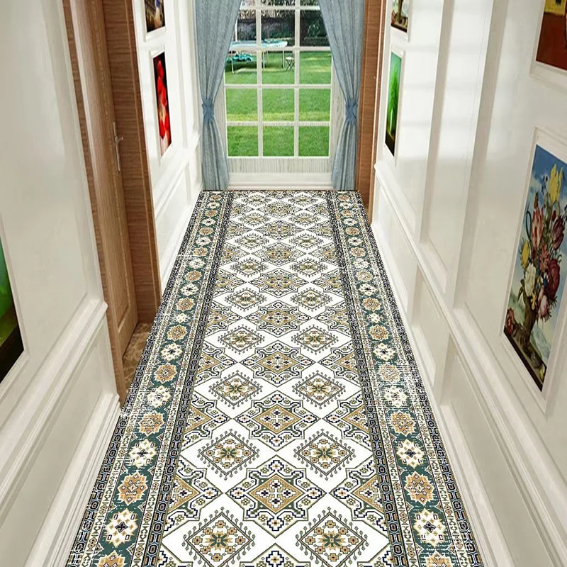 Persian Long Strip Corridor Carpet Retro American Runner Anti-skid Kitchen Aisle Mat Bohemian Living Room Bedroom Decor Area Rug