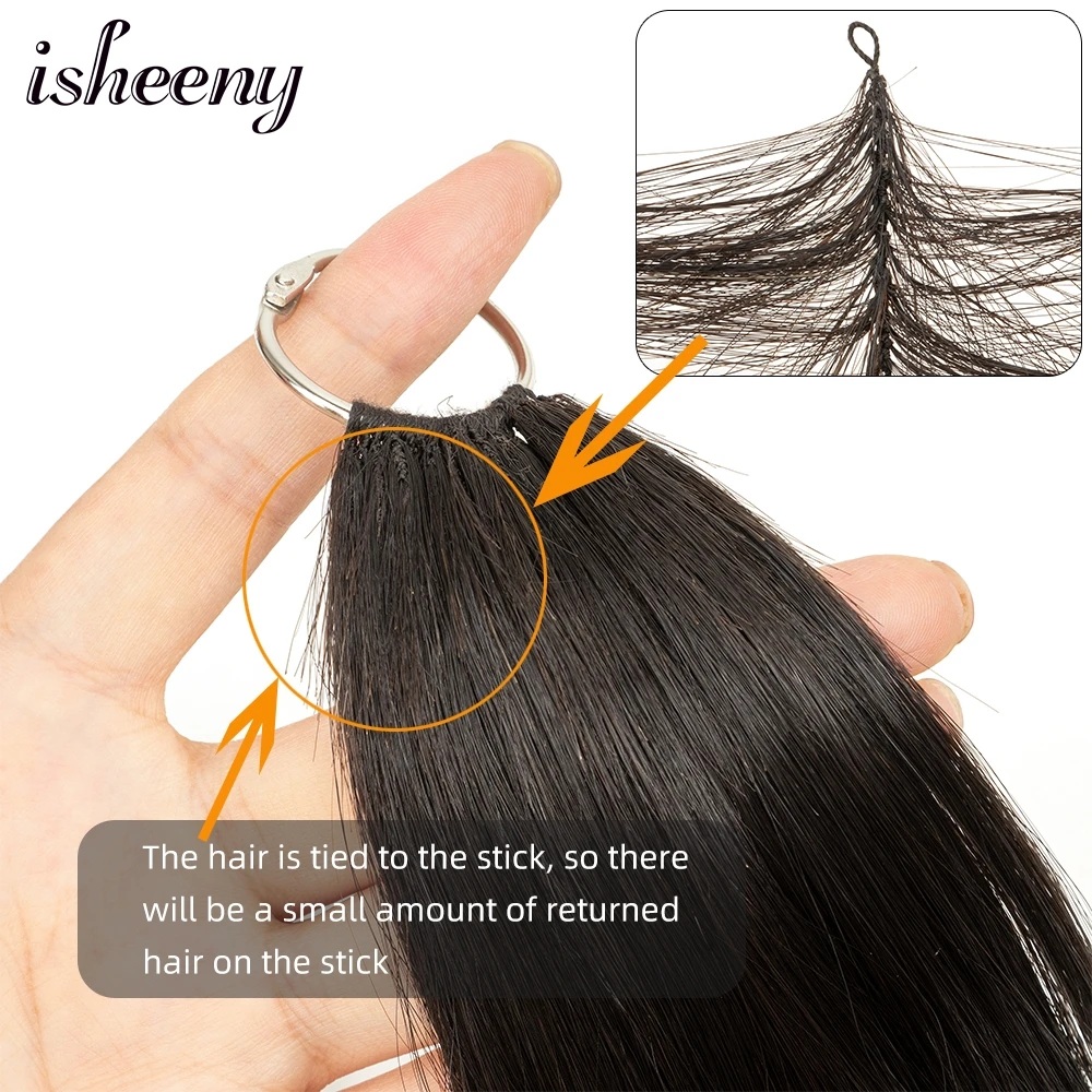Isheeny Feather Human Hair Extensions 16"-24" Hand Knitting Extension Straight Natural Black Remy Micro Feather Line Hair Custom