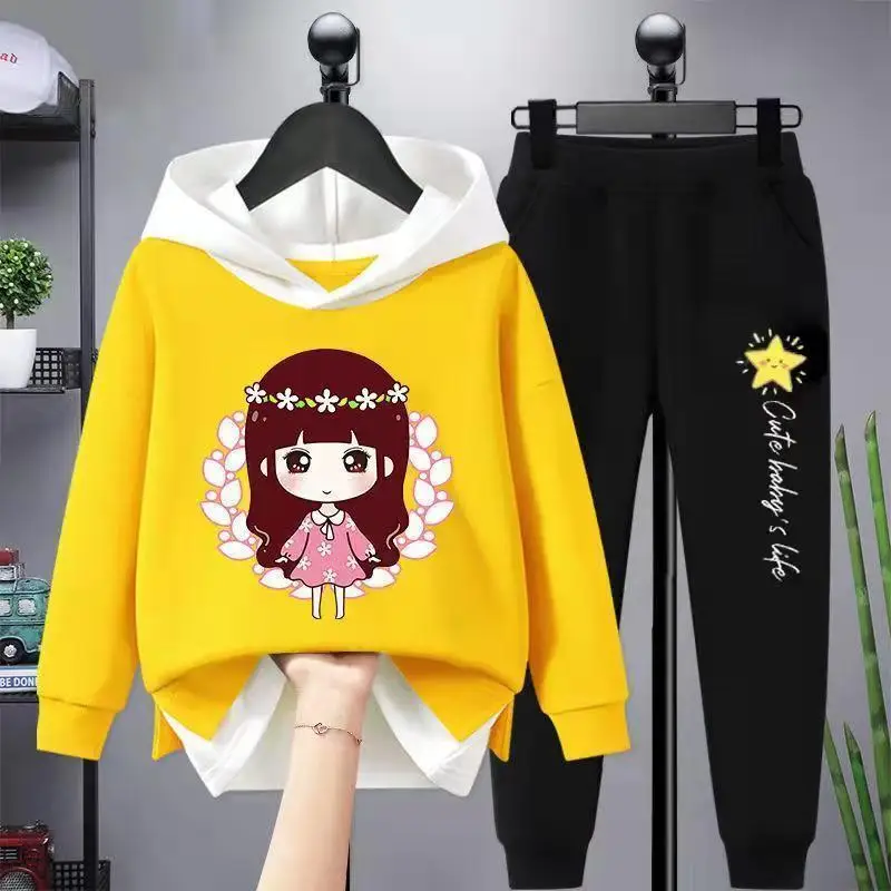 Girl Casual Set 2Pcs Spring Autumn Toddler Girls Cartoon Hooded Coat T-shirt Pants Students Tracksuit kids clothing set girls clothing set