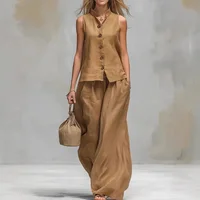 Nouvel ensemble deux pièces pour femme en coton et lin, comprenant un gilet sans manches à col montant et un pantalon large, collection été 2026 2