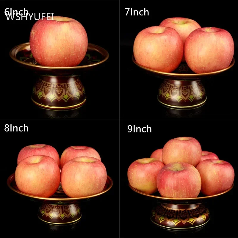1pc Chinese Metal Fruit Dish Buddhist Supplies Tall Feet Tribute Plate Home Creativity Tray Decoration Buddha Hall Accessories