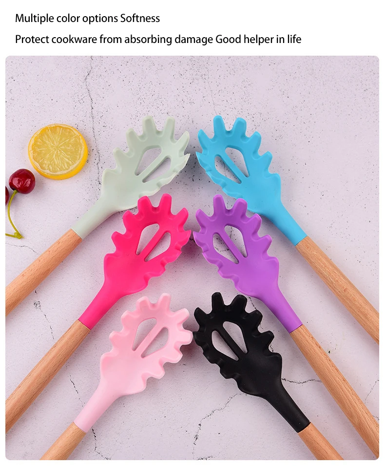 Description Picture 3 of itemSilicone Noodle Scoop Spaghetti Grab Spoon Pasta Fork Noodle Serving Strainer Noodle Slot Kitchen Claw Spoon Spoon Steel