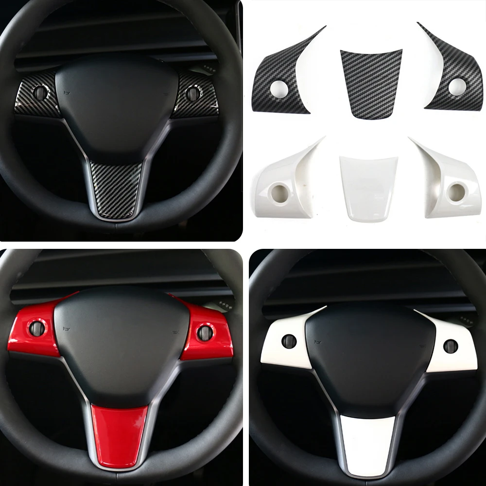 

3Pcs Carbon Fiber Modely Car Steering Wheel Panel Cover Sticker Trim Decoration For Tesla Model 3 Y 2021 Modified Accessories