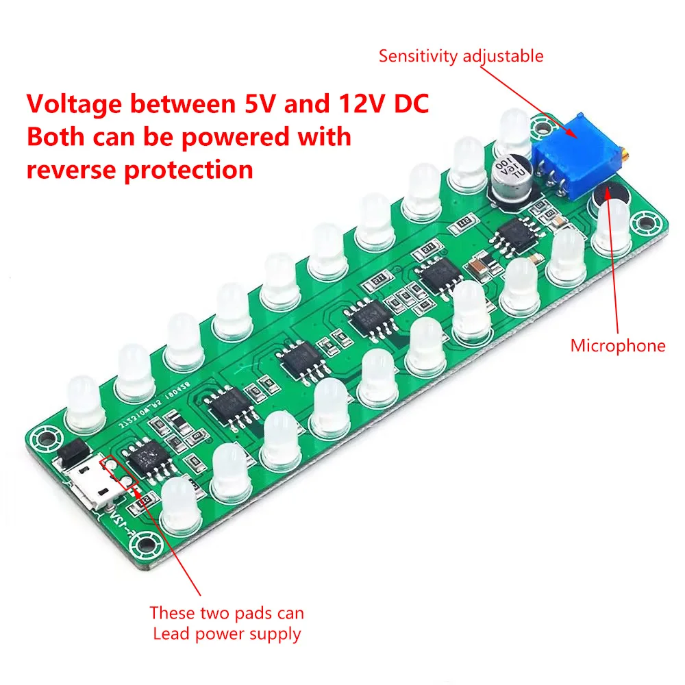 Led Module for Acoustic Sensing Spectrum Audio Power Amplifier Level Meter Led Indicator Flash Melody Light Sound Partner