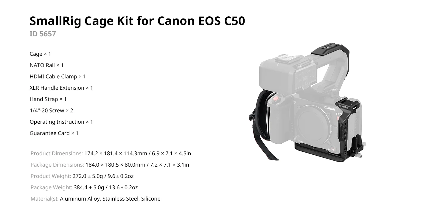 C50 Camera Cage for Canon EOS C50 w NATO Rail Cable Clamp Modular Compatibility