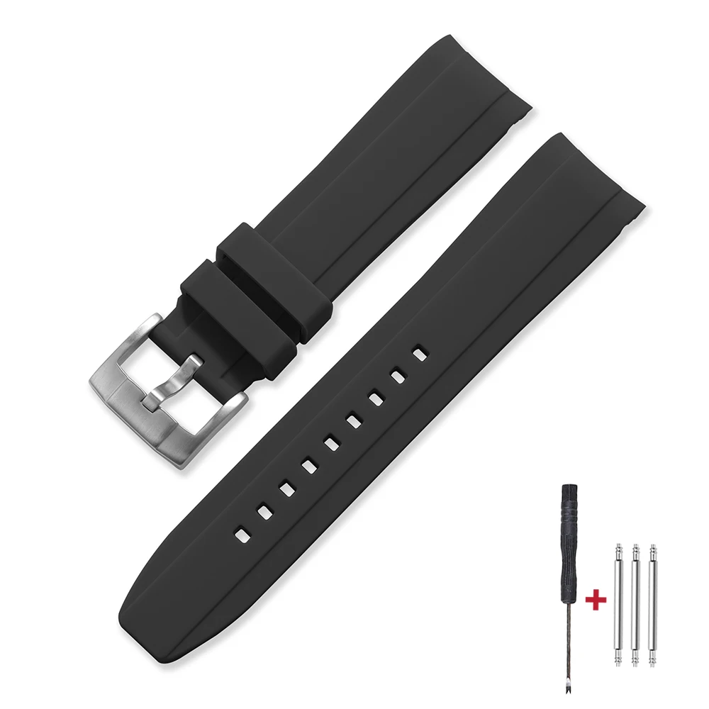 Curved End Silicone Sports Watch Band - Soft, Waterproof Rubber Wristband