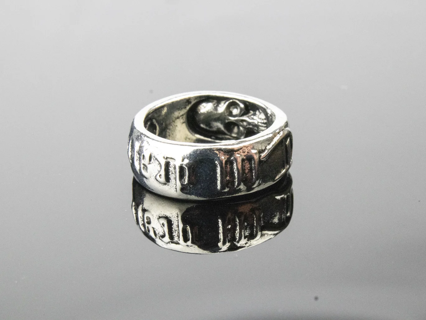 Memento Mori Skull Men's Biker Ring, Antique Stainless Steel Till Death Rings Wrapped Text for Men 4