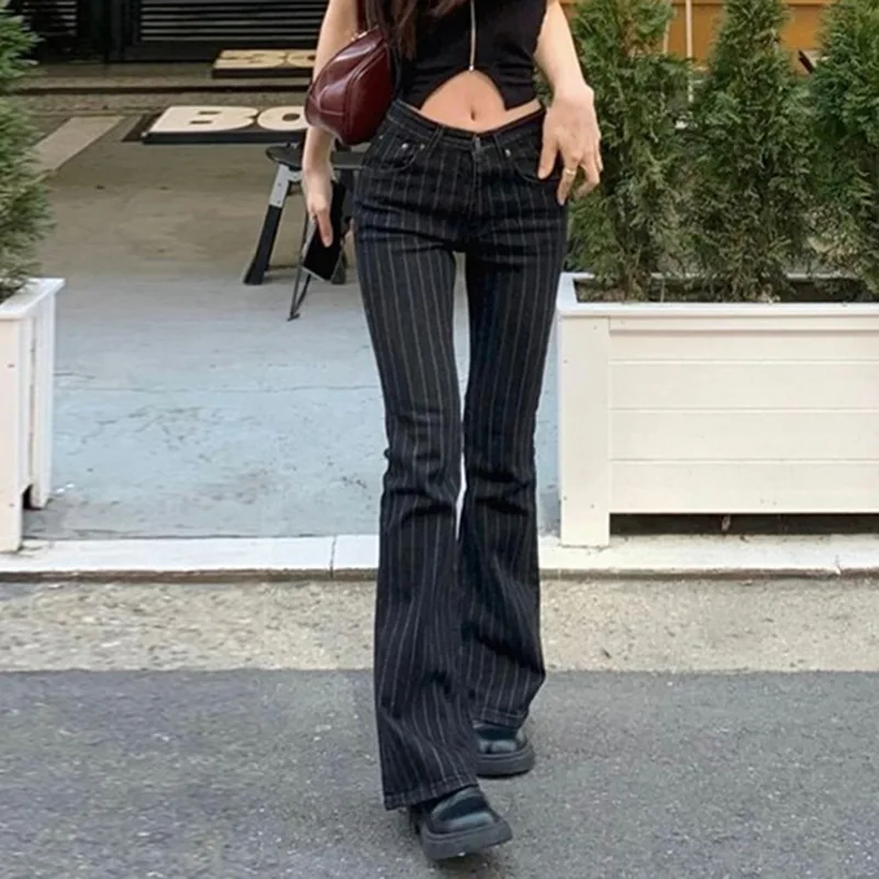 PixieKiki 2000s Clothes Y2k Low Rise Boot Cut Jeans Woman Casual Black Striped Denim Trousers Streetwear Flare Pants P77-FC43