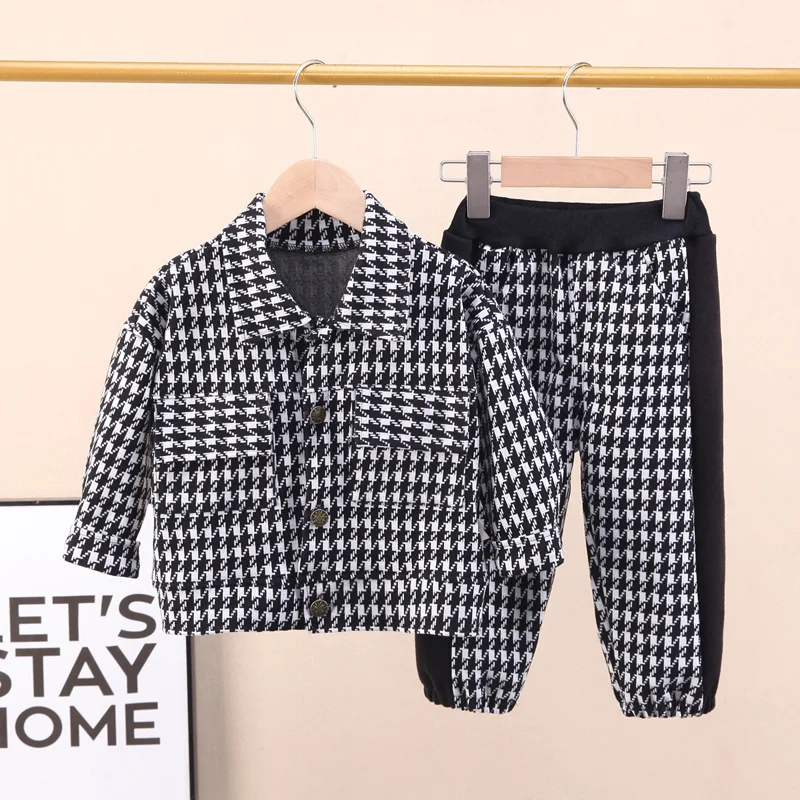 

Autumn Winter Boys Plaid Top Pants Set Casual Suit Classic Kids 2 Piece Coats Outfits Little Gentleman Boys Clothing Sets