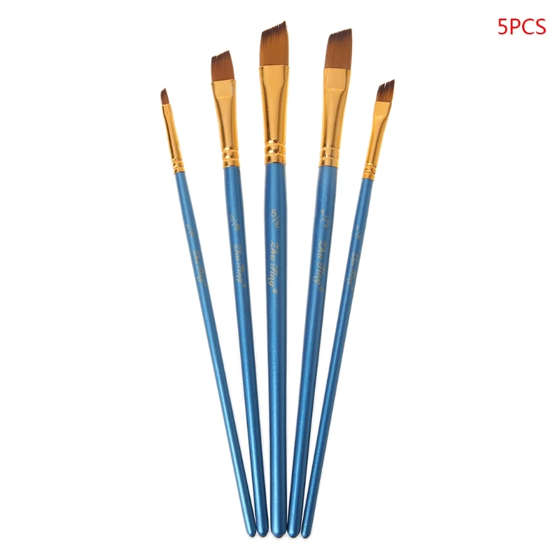 

5Pcs Artist Paint Brush Set Nylon Bristles Hair Watercolor Acrylic Oil Painting