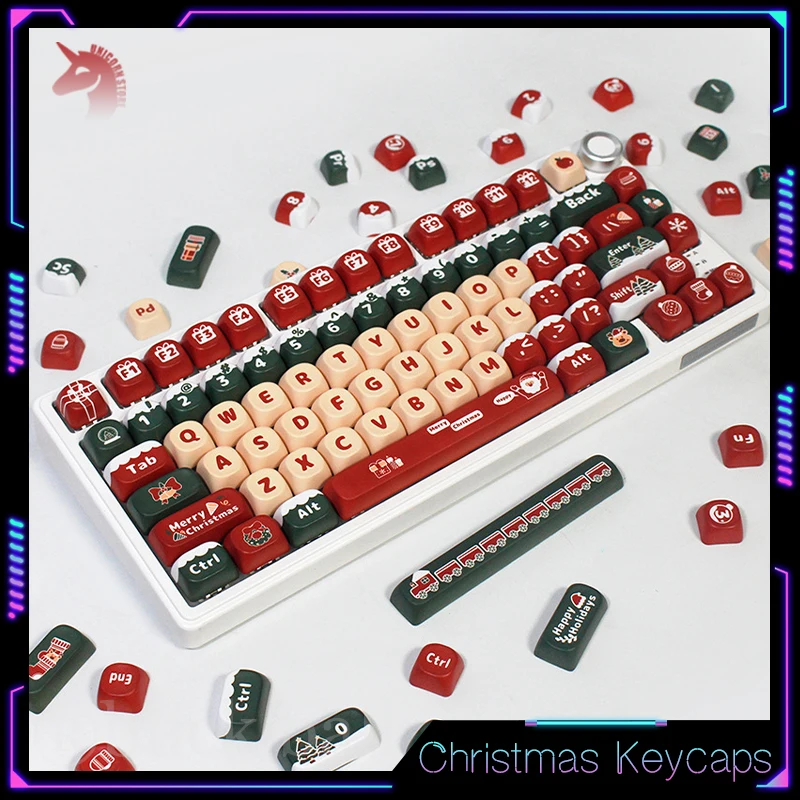 

Merry Christmas Theme Keycaps 130 Keys PBT Moa Profile Keycap Dye Sublimation For Gamer Mechanical Keyboard Keycaps Accessories