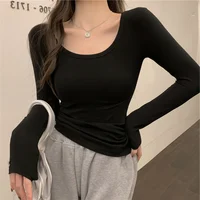 Slim Fit Low Ne Long Sve Women's Base irt Inner Wear T-irt Korean Sle Commute Faion Autumn Spring Winter Top