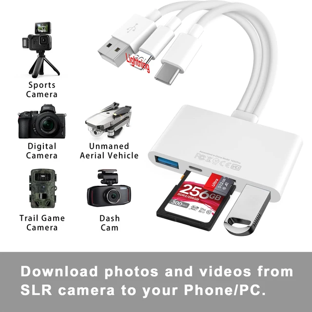 Lector de tarjetas de memoria Lightning a SD TF, adaptador USB OTG 5 en 1 con puerto de carga para iPhone, iPad, Xiaomi, Samsung, Huawei, MacBook - Imagen 3