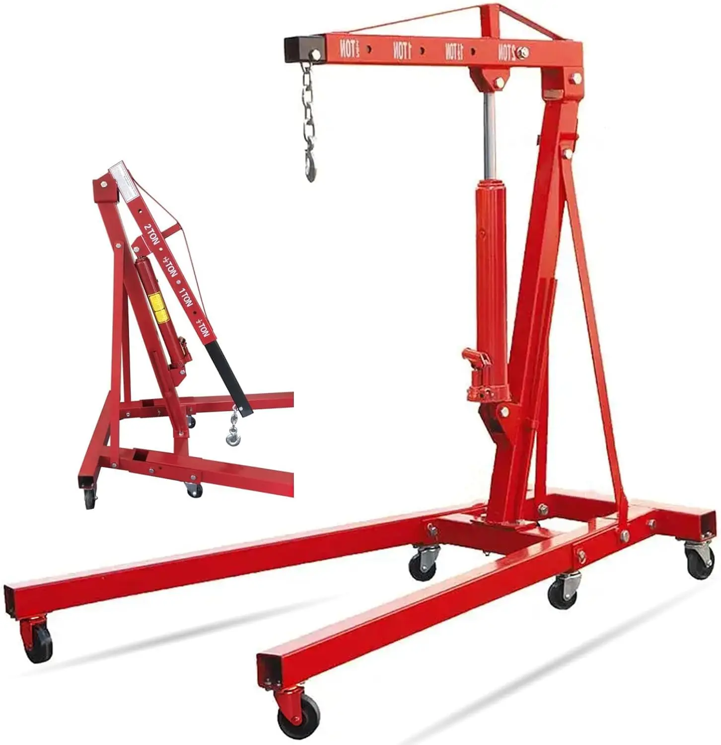 2Ton Engine Motor Hoist Stands Heavy Duty Steel Cherry Picker Shop Crane Lift Nicely Foldable Red (Engine Stand)