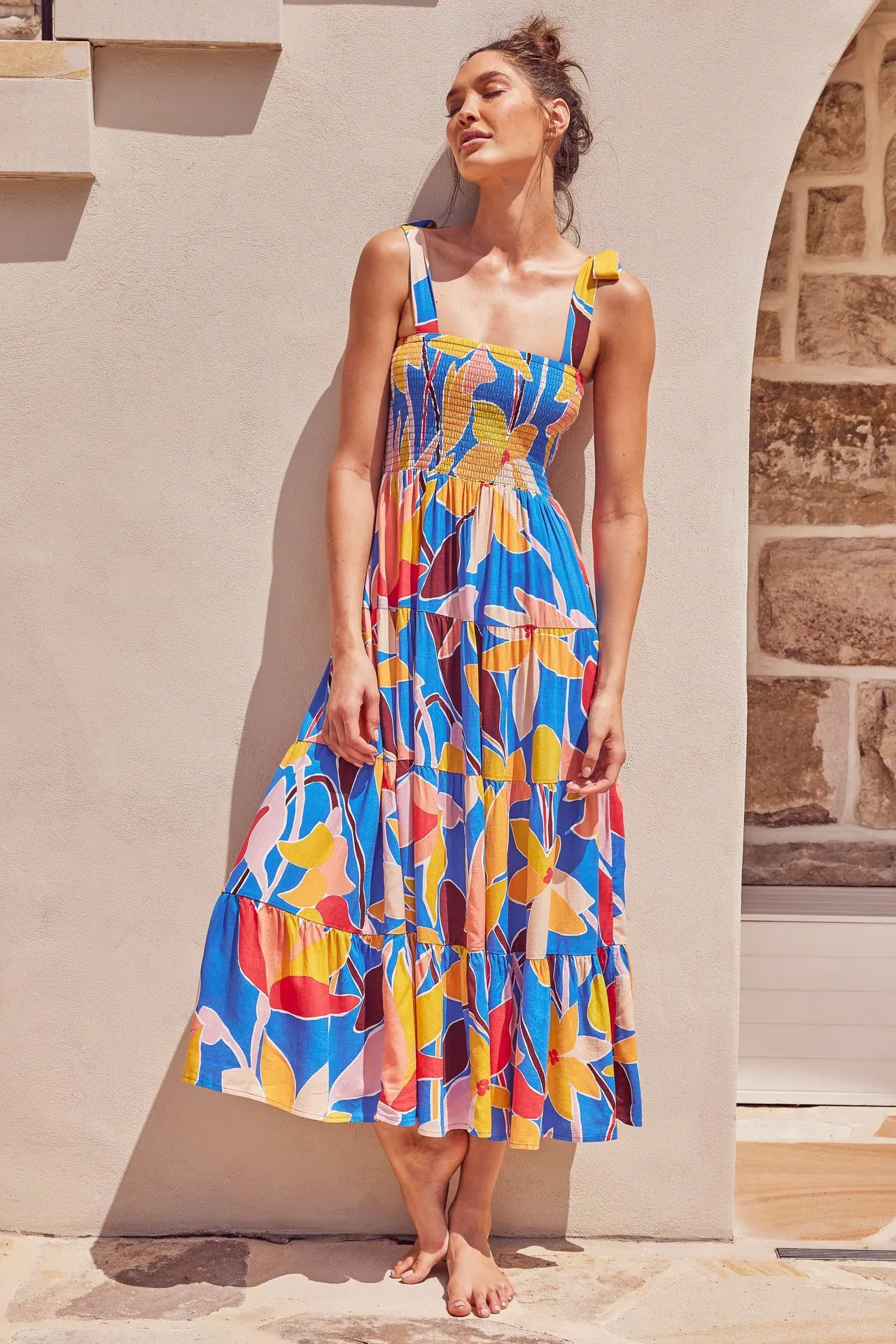 

Long Dress Halter Straps Straps Printed Oversized Hem Beach Vacation
