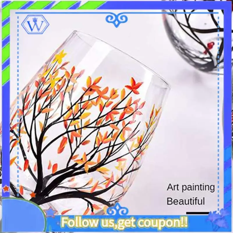 Easy To Use Autumn Tree Wine Glass-Fall Colors-Leaves Of Red, Yellow, Orange Hand Painted Fall Leaf