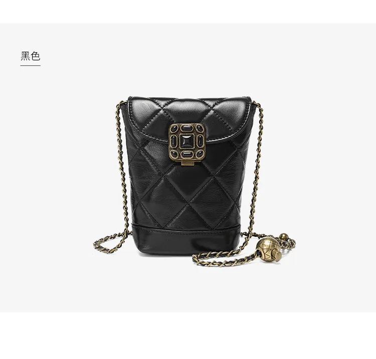 

Новинка 2024, дизайнерская модная мини-сумка из натуральной кожи на цепочке для телефона, повседневная женская сумка через плечо с ромбовидным орнаментом