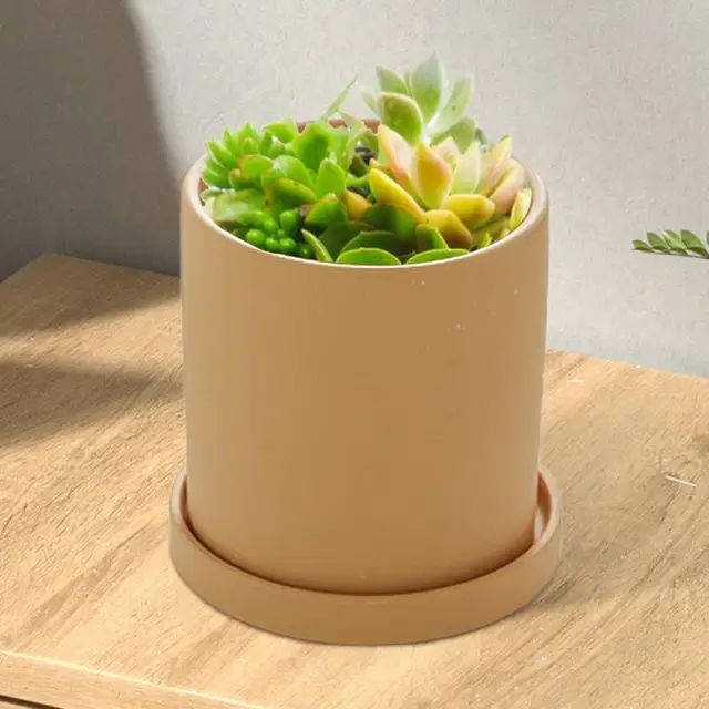 Planter Pot With Tray Ceramic Cylinder Planter Rose Succulents Strawberries Planting Containers For Avoiding Water Accumulation 5