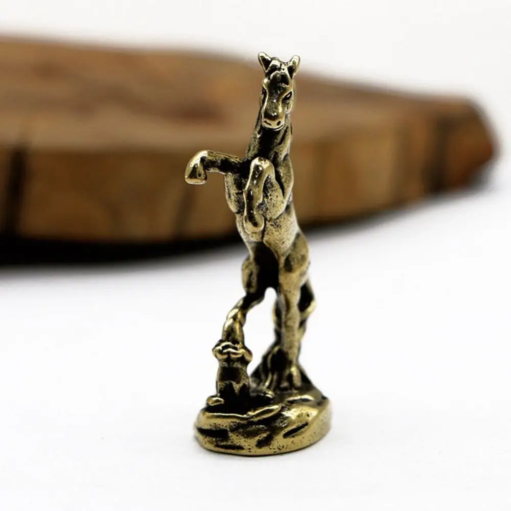 Brass Horse Step on Coins Lucky Statue Feng Shui Desk Ornament Zodiac Animal Figurines Miniatures Pure Copper Crafts Collections