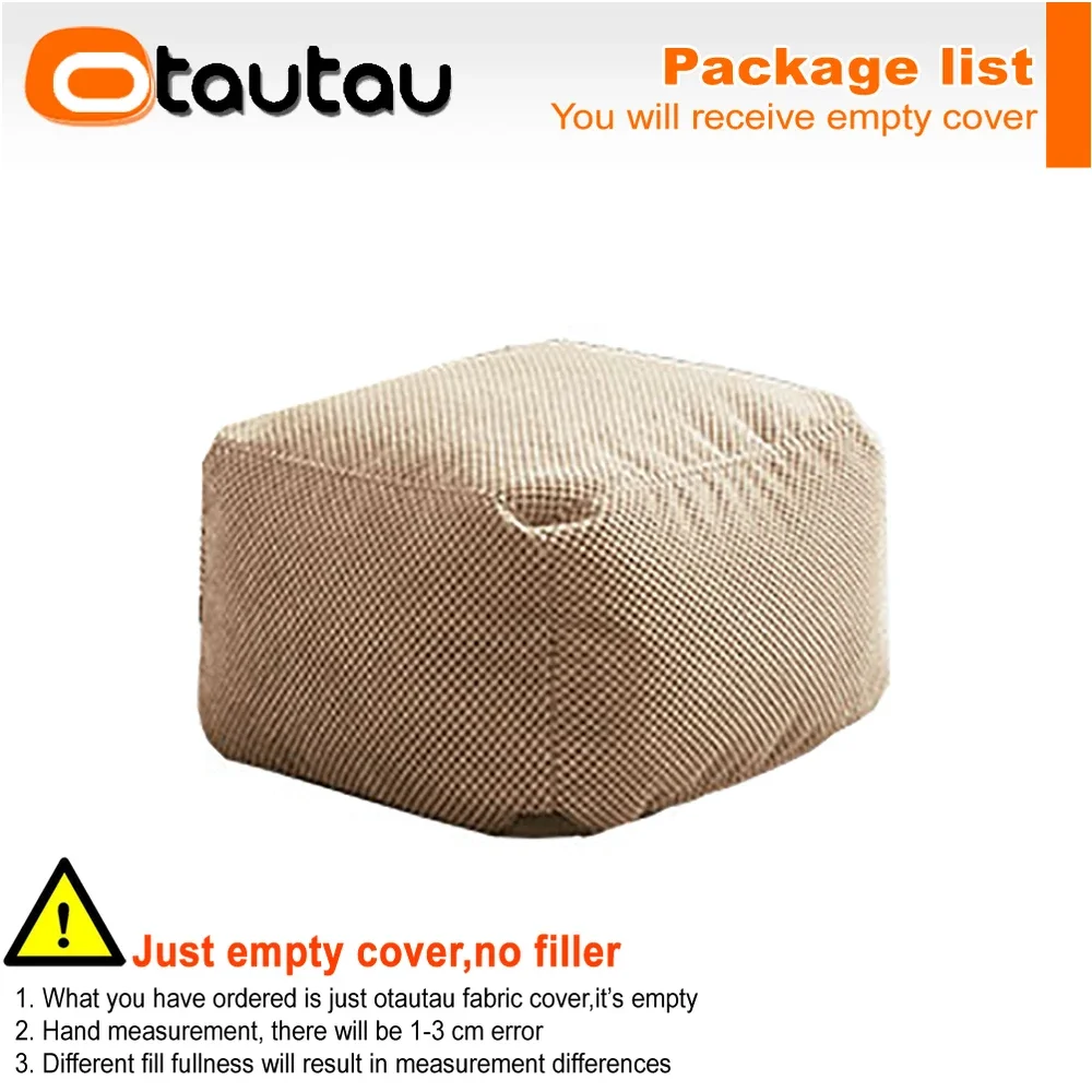OTAUTAU Soft Waffle 1-2 Seat Bean Bag Couch Cover Set Without Filler Beanbag Armchair Lazy Sofa Bed Lounger Ottoman Stool SF182