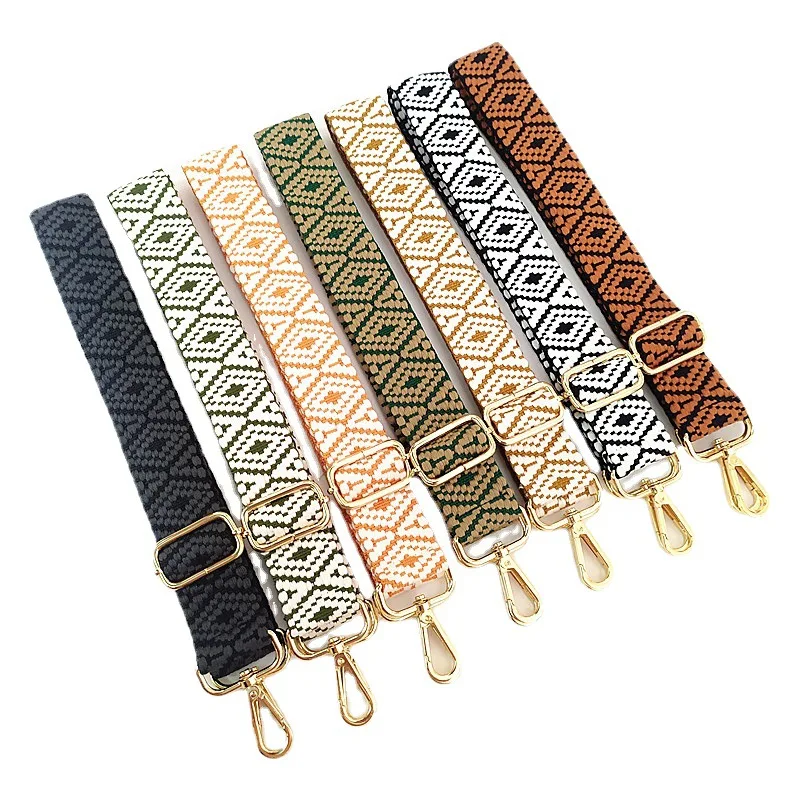 2023 New Adjustable Shoulder Women's Bag Replacement Long Strap Accessories Embroidery Jacquard Diamond Lattice Metal Buckle