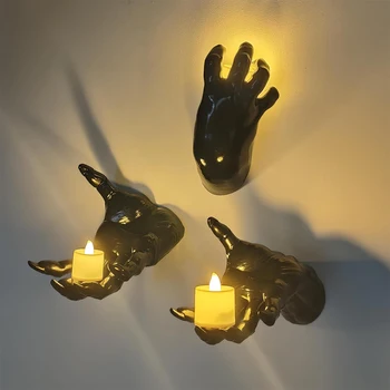 Halloween Wall Decor, 3-Pack Plastic Devil Hand Candle Holders , Realistic Gothic Terror Hands（Candles not included） 1