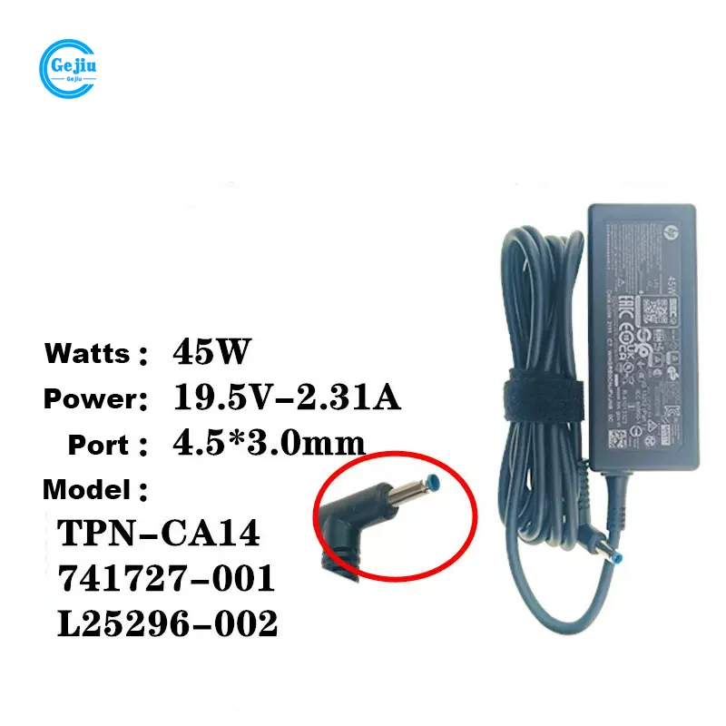 Chargeur Hp 19.5v 2.31a Laptop Charger 65W 45W Chargeur Compatible Avec HP 17 14 13 15 14s 14t 14z 15s 15s-fq 15s-eq 15z 17-CP 13-BD, Pavilion 14 15 17 13 15-EG 13-BB