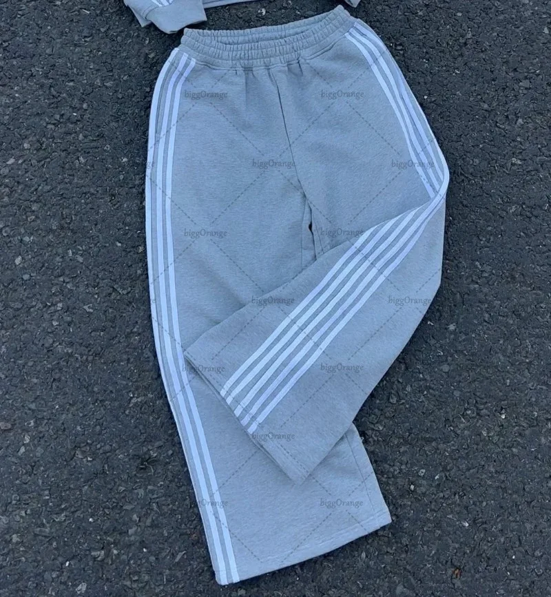Y2K Casual Loose Oversized Zipper Hoodie Sweatpants Two-piece Set Harajuku Retro Street Hip-hop Striped Sweatshirt Casual Pants 3