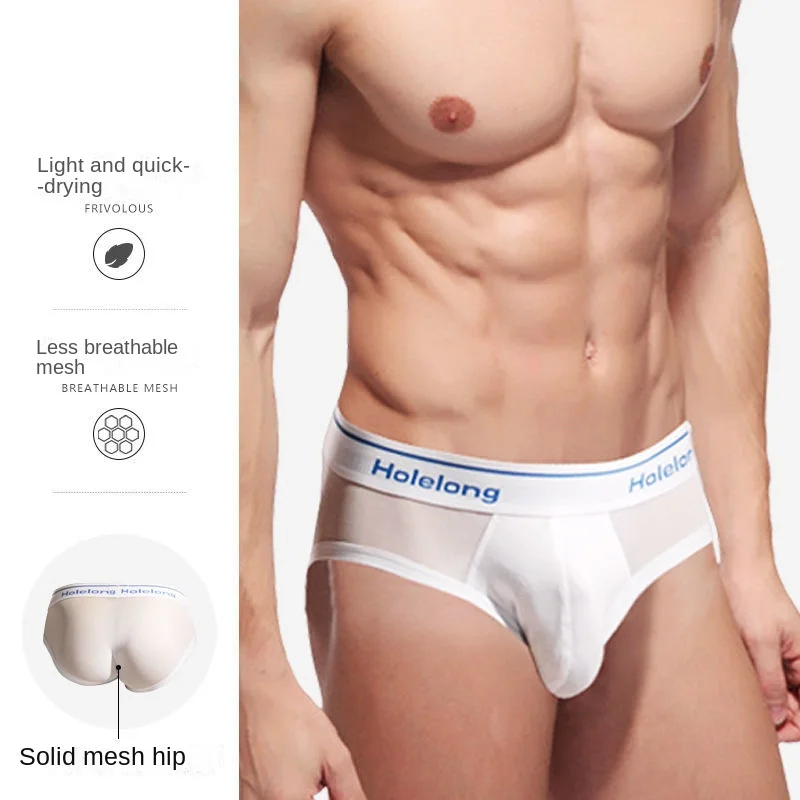 Men's Sexy Briefs Transparent Mesh Thin Personalized Skin-Friendly Underwear Summer Breathable Quick-Drying Youth Shorts Panties