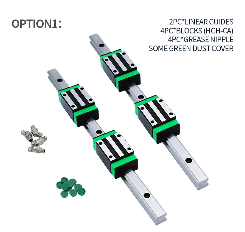 KYDCN 2pc HGR15 HGR20 Square Linear Guide Rail 100-950mm + 4pc HGH15CC HGH20CC For CNC Router Engraving