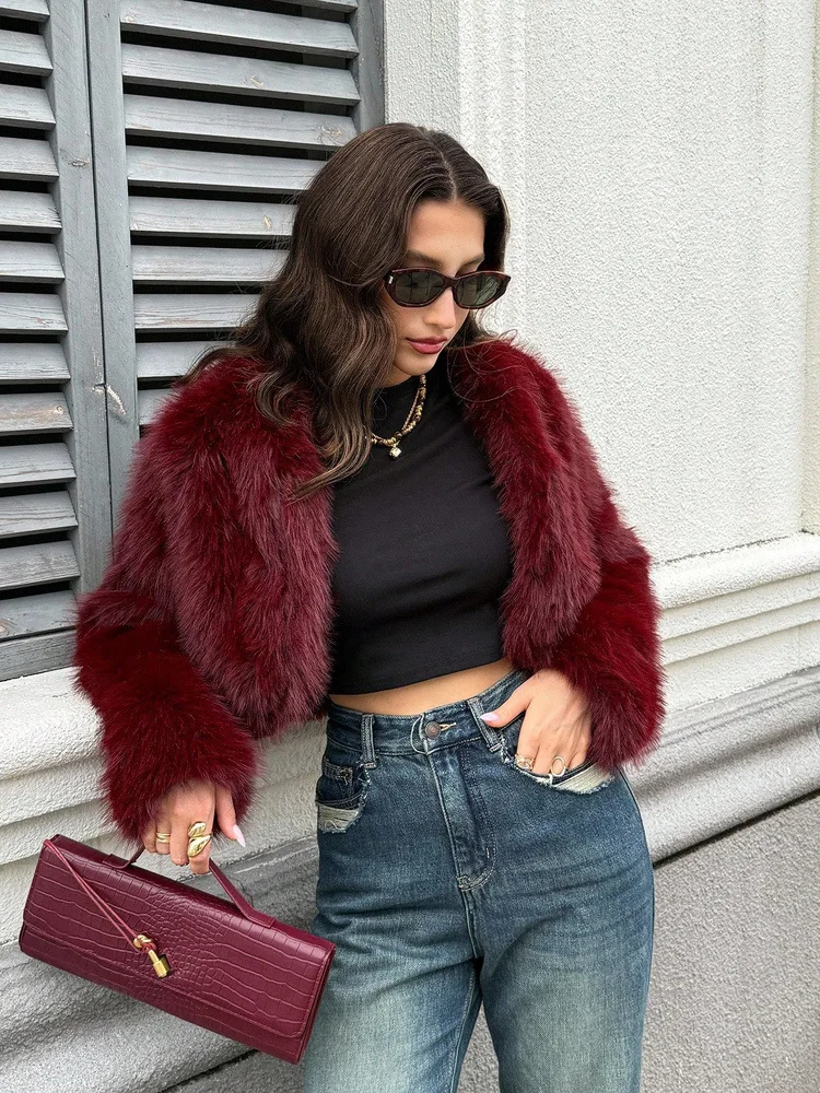 Short Coat Women Faux Fur Fox Coats Jackets Casual Coat Thick Warm Y2k Streetwear Jacket Elegant Work Outerwear Autumn Winter