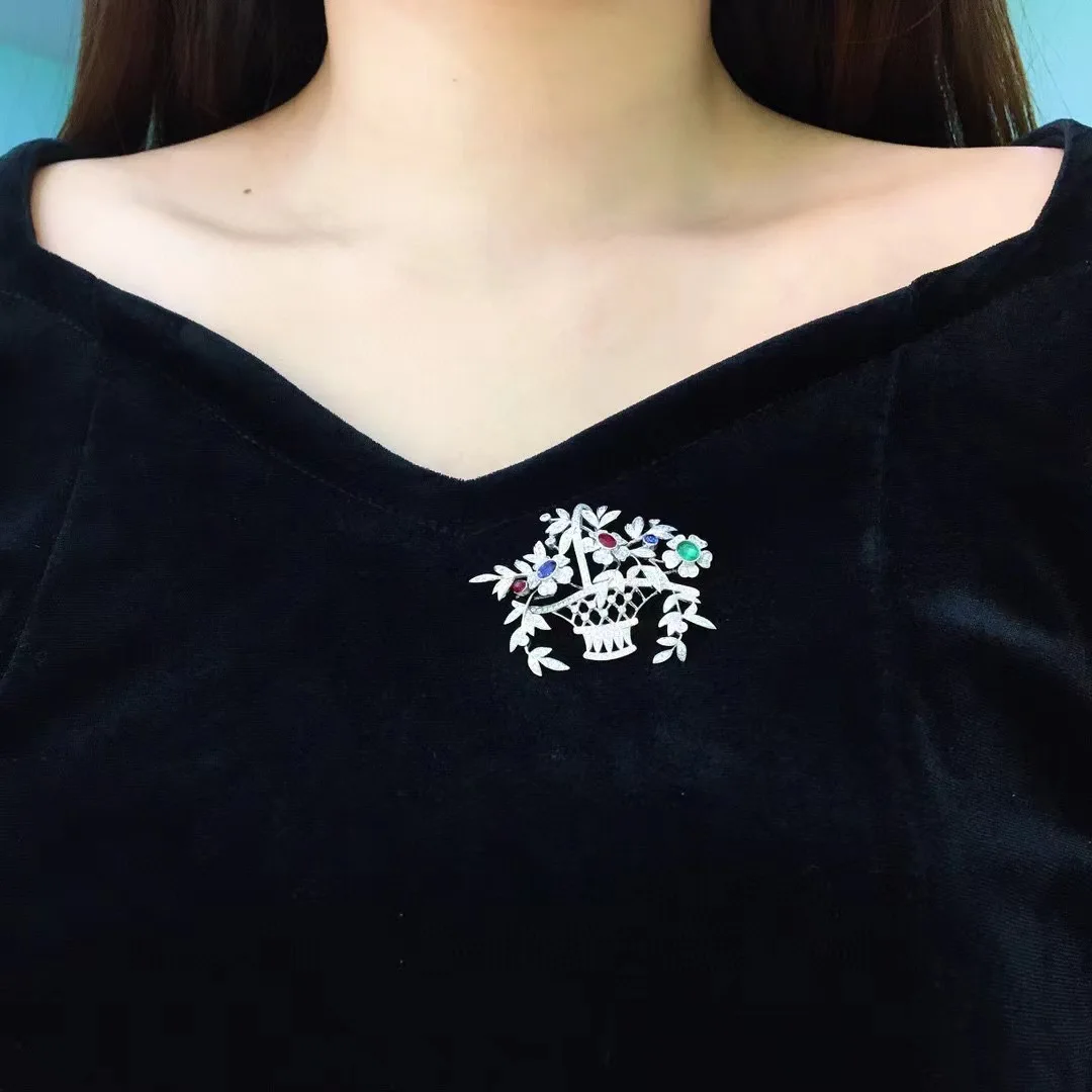 genuine jewelry 18K white gold with diamond flower basket brooch & pendant double use ruby emerald sapphire fine women jewelry 10 S73c7bfde8eb5458bbded586d120a71c2W genuine jewelry 18K white gold with diamond flower basket brooch & pendant double use ruby emerald sapphire fine women jewelry