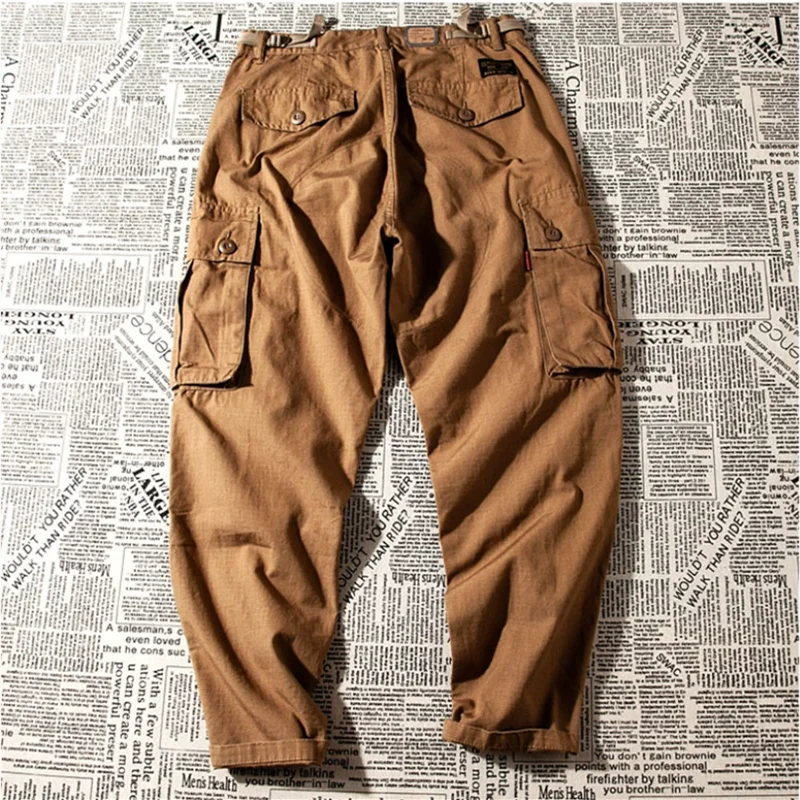 

Heavyweight AMEKAJI Vintage Japanese Overalls Outdoor Trekking Cmap Leisure Multi Pocket Loose Straight Barrel Work Plaid Pants