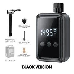 Compact and Rechargeable 150 PSI Electric Bike Tire Inflator with Digital Gauge Display (Black Air Pump)