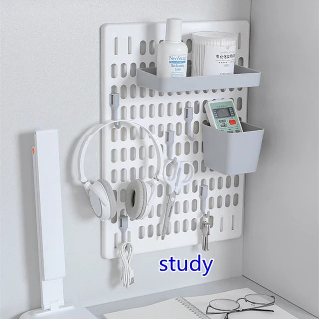 Lyukasztás Nélküli Műanyag Lyukas Állvány Falra Tartó Tároló Szervező Pegboard Lyuk Deszkás Rack Konyha Fali Polc - Image 4