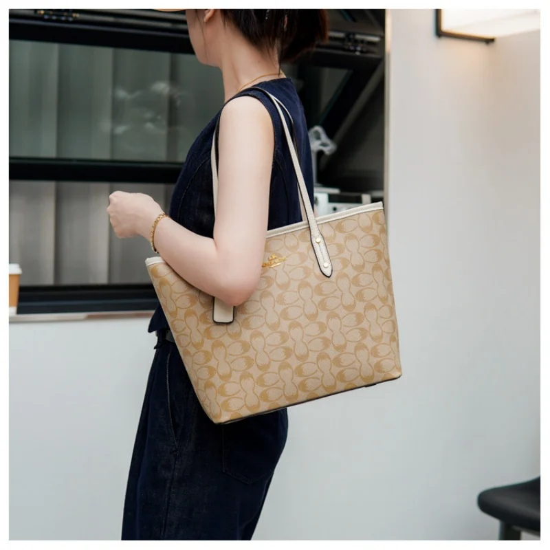 Borsa tote vintage con manico a contrasto, aperta sul davanti, spaziosa e leggera, per impiegati, pendolari e per le spese quotidiane. - immagine 4