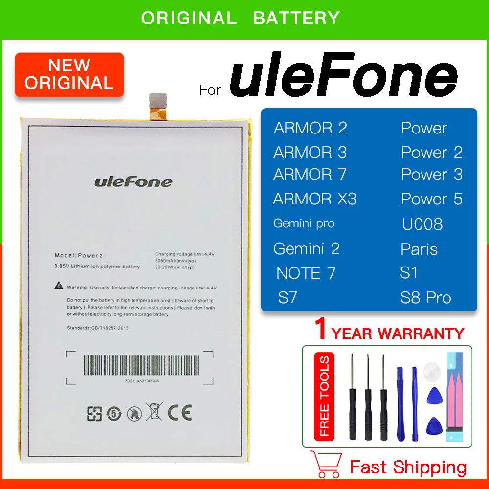 

100% Original New Replacement Battery For Ulefone Armor 2 3 7 X3 Gemini POWER 2 5 S1 S7 S8 Pro Rechargeable Batteries Batteria