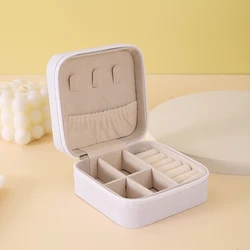 Compact Leather Travel Jewelry Organizer & Display Case (WHITE)