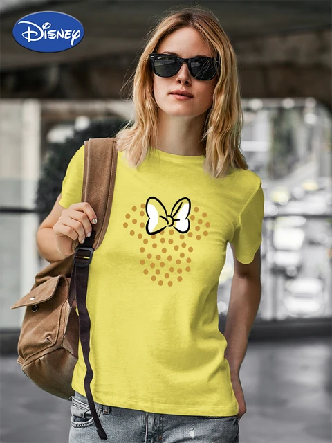 Camisetas con diseño de lazo de Minnie para mujer, camisetas para niñas que pueden hacer cualquier cosa, Top amarillo de Kawaii, de calle de verano de España 2022 _ -