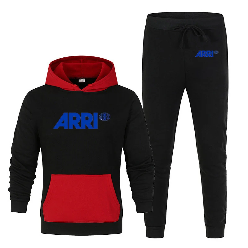2023 new men's spring and autumn film camera Arri printing new splicing sports casual hoodie+fashion sweatpants two-piece suit