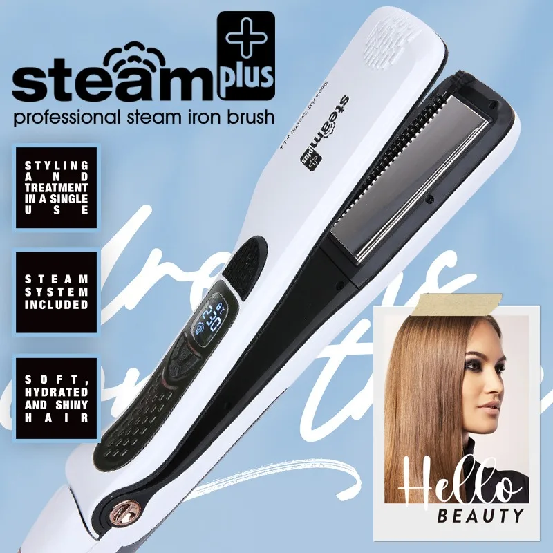 

Steam spray hair straightener splint for wet and dry use