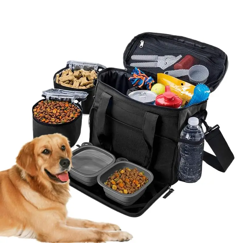 

Travel Dog Bag Pet Travel Bag Kit Dog Carrier Travel Pet Travel Organizer Backpack With 2 Food Storage Containers And 2 bowls