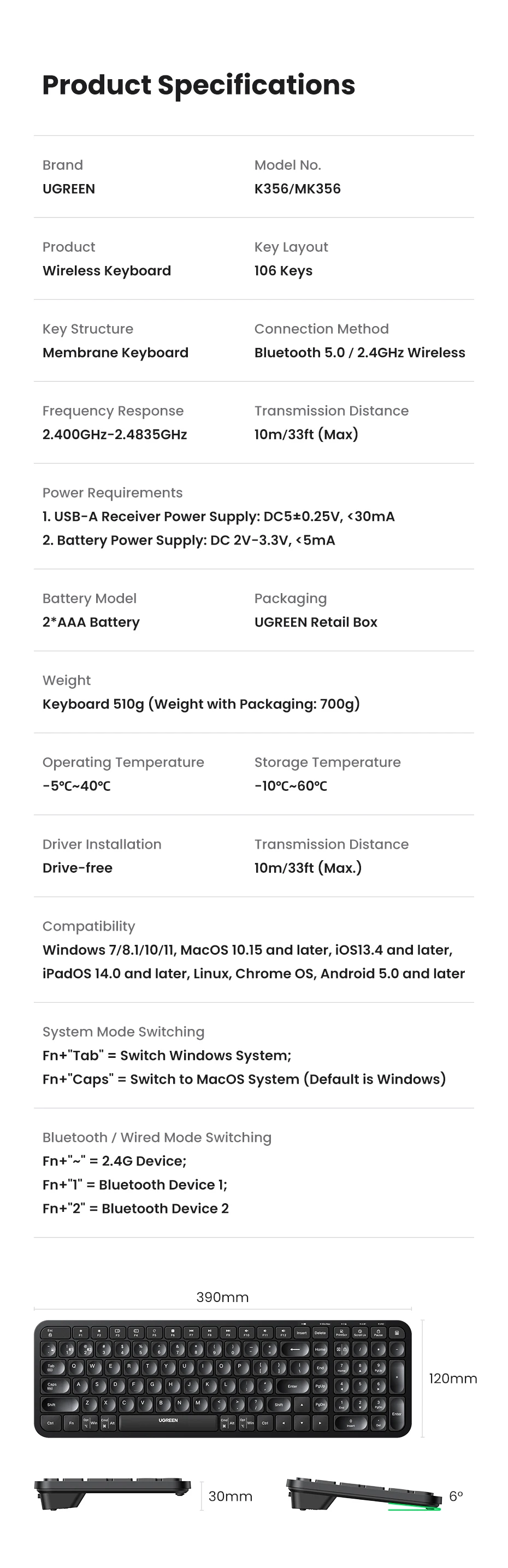 Keycaps para Laptop, MacBook, iPad, PC, Tablet, 2.4GHz