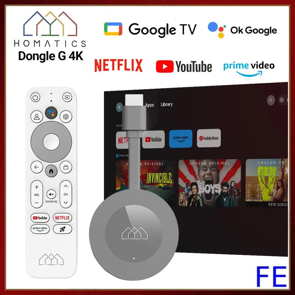 

Google Netflix Certified 11 OS Media Player HOMATICS Dongle G 4K TV Stick Amlogic S905Y4 Dolby Atmos 2.4&5G 2T2R Wifi BT5.0 BOX