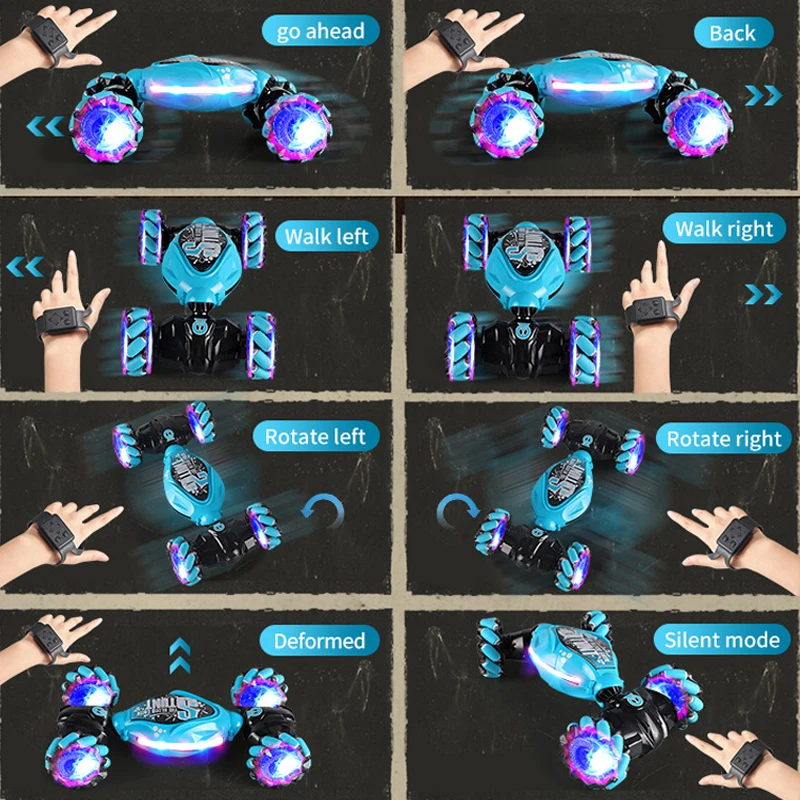 4WD 1:16 Stunt RC Car With LED Light Gesture Induction Deformation Twist Climbing Radio Controlled Car Electronic Toys for Kids 4
