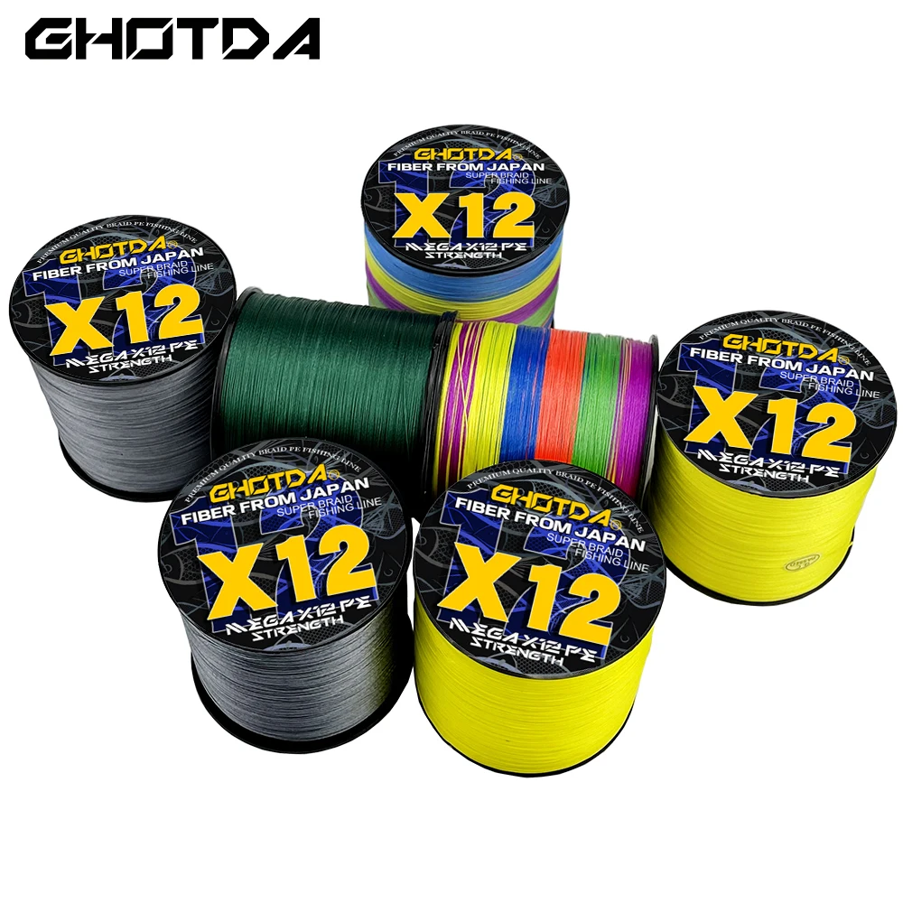 

GHOTDA 500M 300M 100M 12 Strand Super Strong Braided Fishing Line PE Multifilament Multicolor Sea Saltwater Weave Cord Long Cast